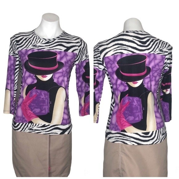 PETER NYGARD Petites Stretch Mixed Print Top Animal Print Womans Size Small - Picture 8 of 8